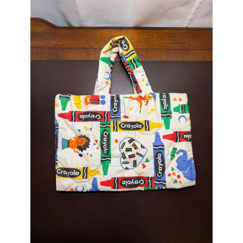 Handmade Crayola Fabric Quilted Tote Bag Kids Art Library Book Bag 12